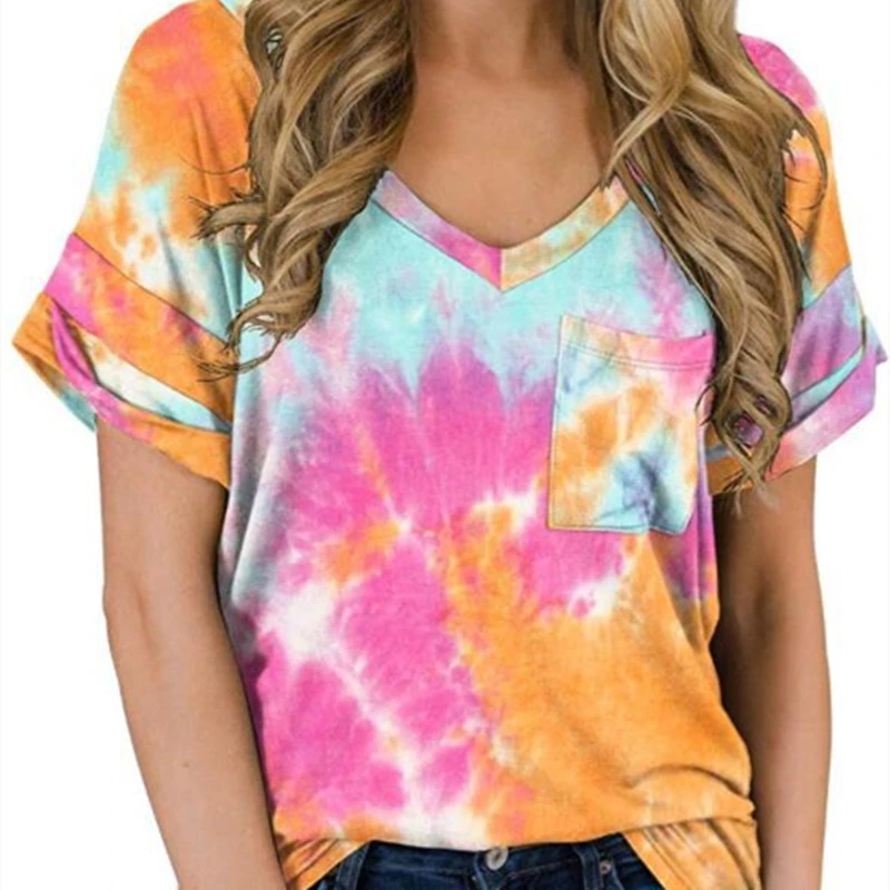 Women's Casual Printed Short Sleeve V-Neck Shirt Top