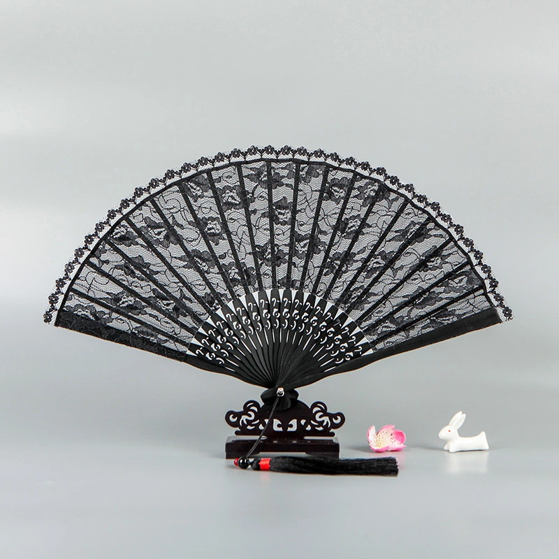 Black Ancient Style Cheongsam Lace Fan Dark Series