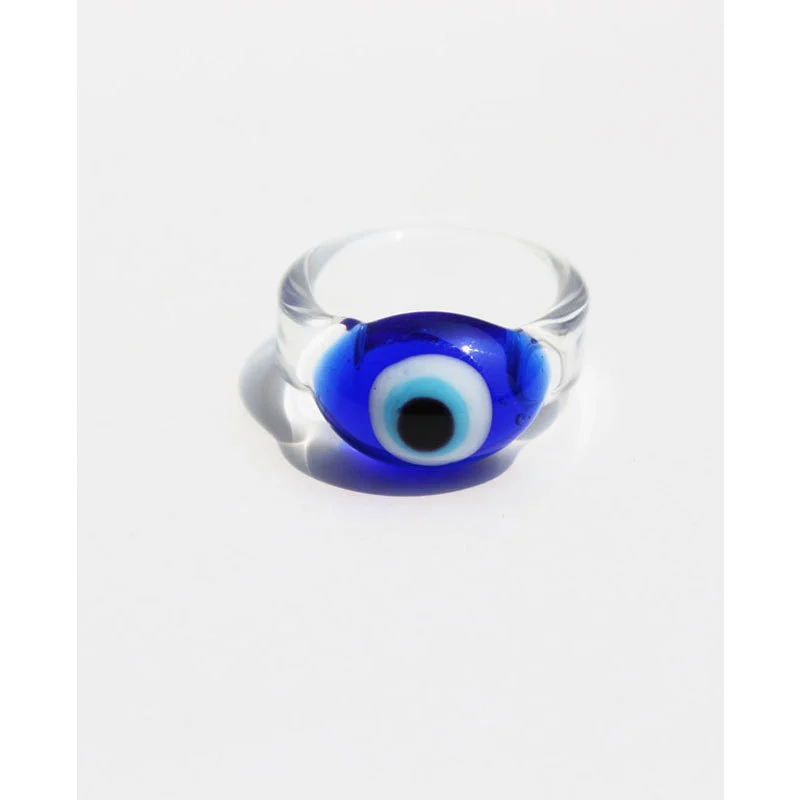 Blue Eye Clear Glass Knuckle Ring