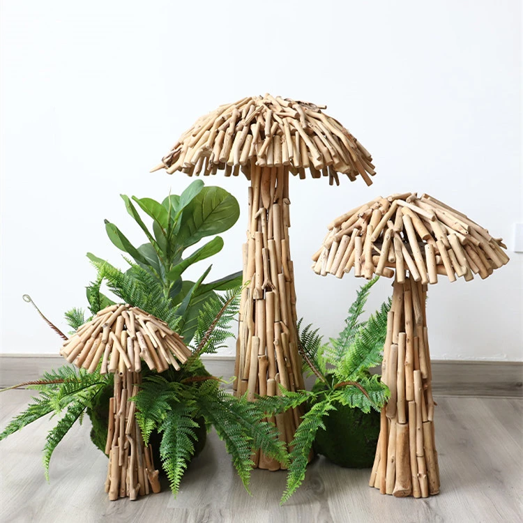 Creative Solid Wood Mushroom Floor Ornament