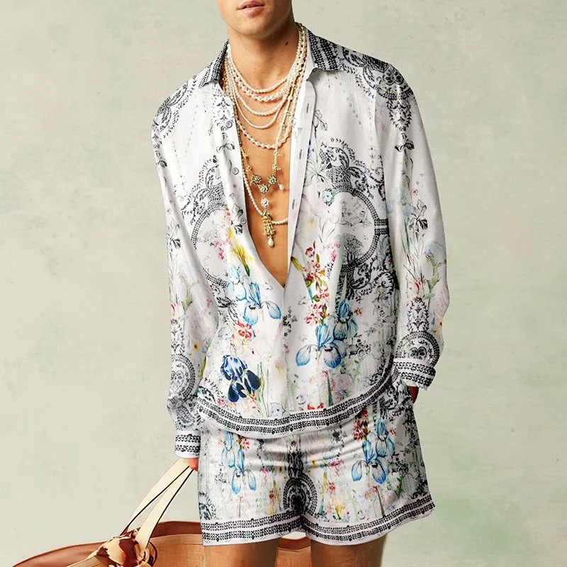 Loose Shirt Casual Men's Shorts Long Sleeve Suit