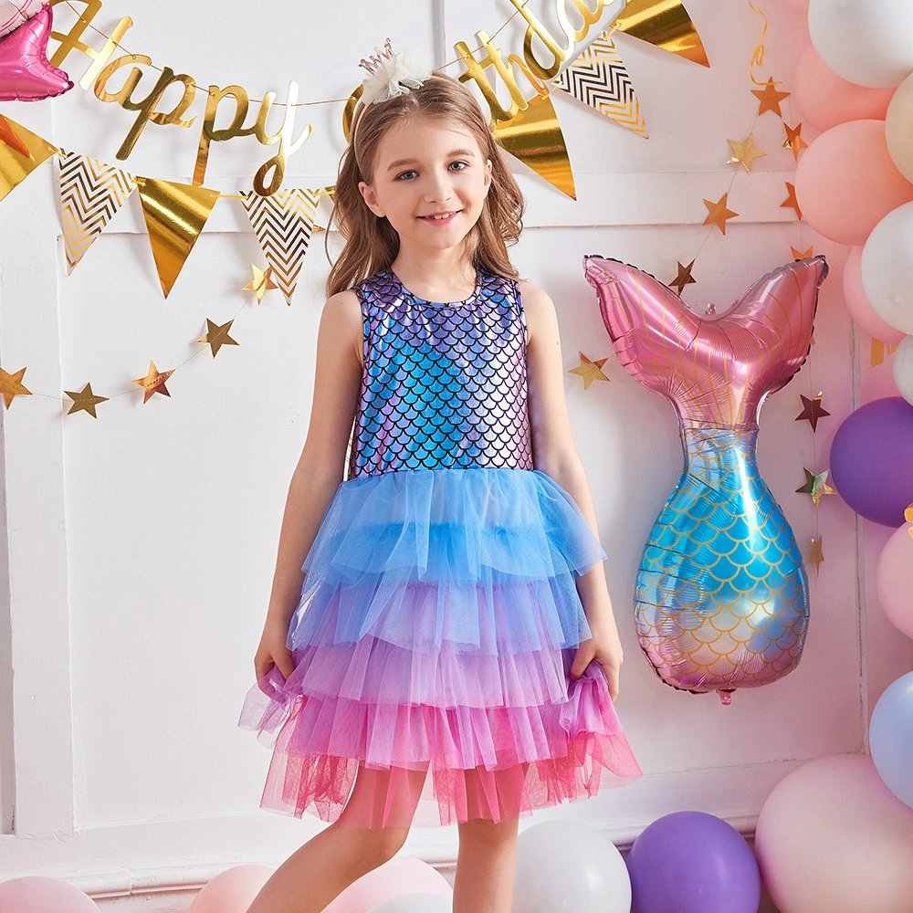 Girls' Dress European And American Style Western Style Gradient Color Scale Net Yarn Cake Skirt