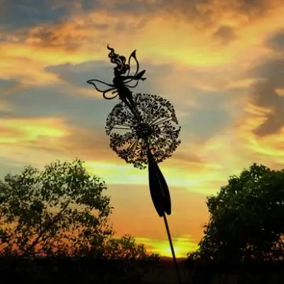 FARCENT Dandelion Magical Fairy Steel Wire Statue Garden Decorative Crafts