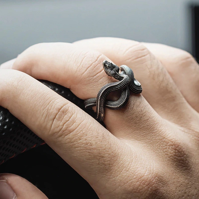 Three Dimensional Snake Ring Zodiac Handmade Men's