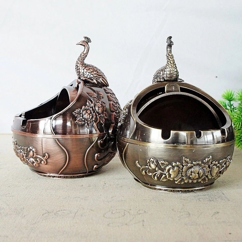 Metal Plating Spherical Peacock Ashtray Windproof Ornament