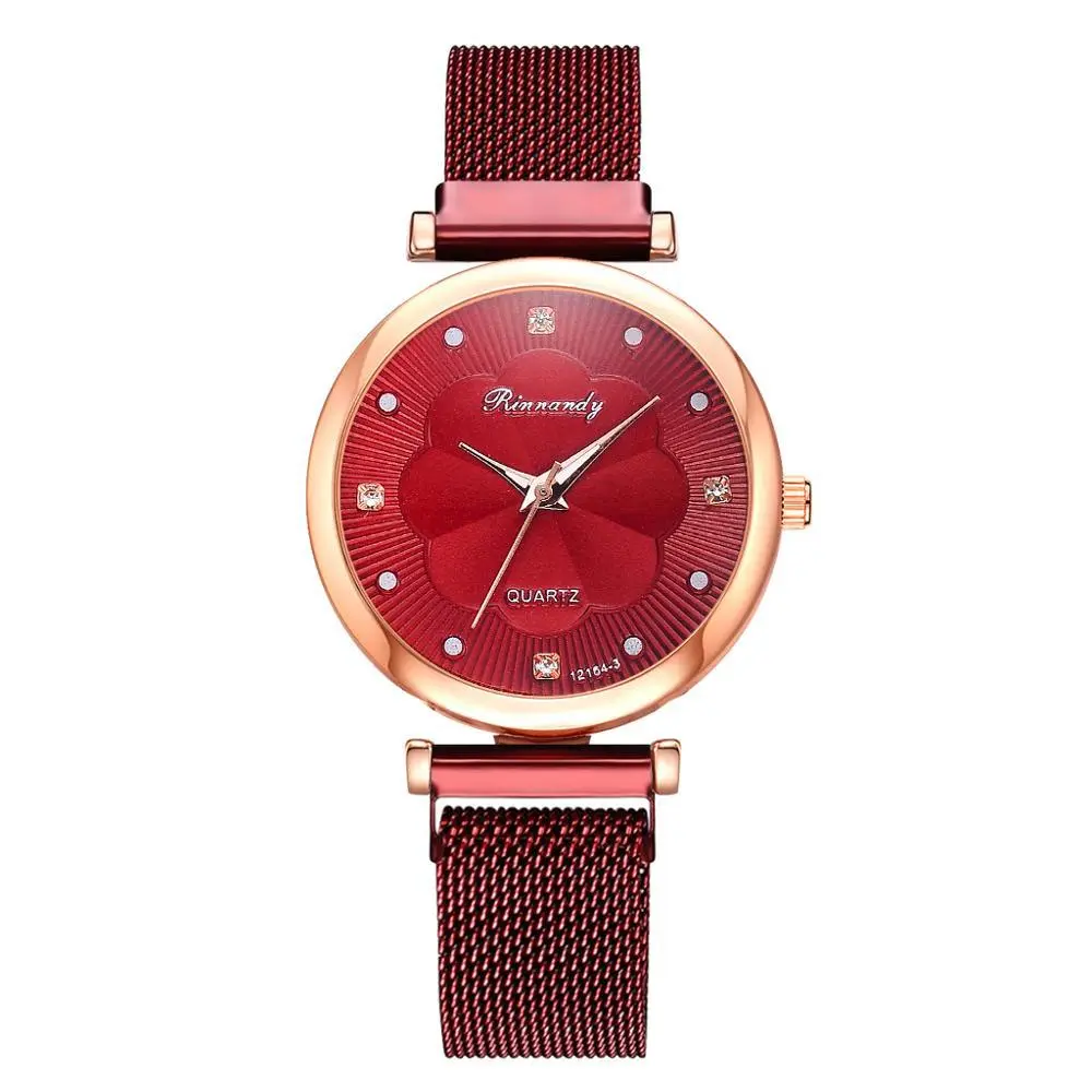 Casual Flower Dial Alloy Mesh Strap Quartz Watch