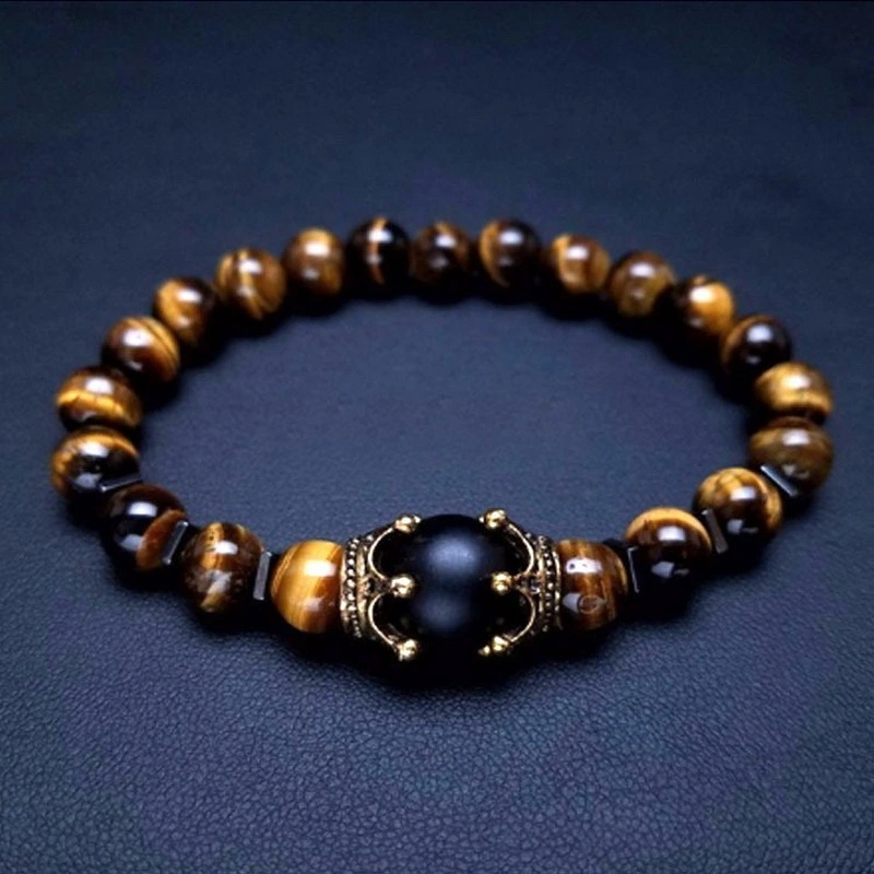 Fashion Alloy Crown Tiger Eye Bead Elastic Bracelet