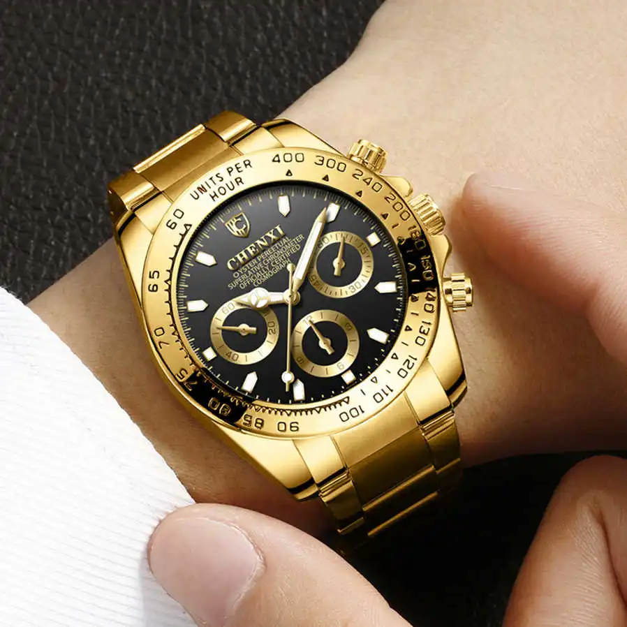 Men's Electroplating Gold Luminous Waterproof Business Watch