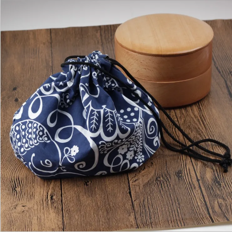 Japanese style cotton and hemp fabric lunch box bag