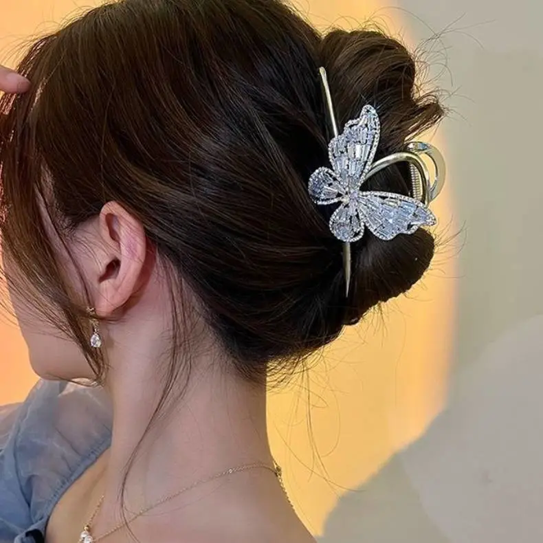 Super Fairy Full Diamond Butterfly Metal Grip Large High Sense Shark Clip Elegant Hair Clip Female Back Head Updo Hair Accessories