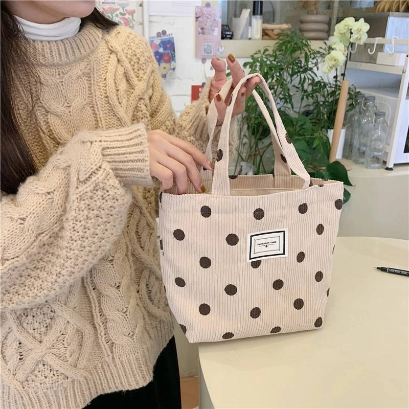 Women's New Corduroy Retro Polka Dot Handbag