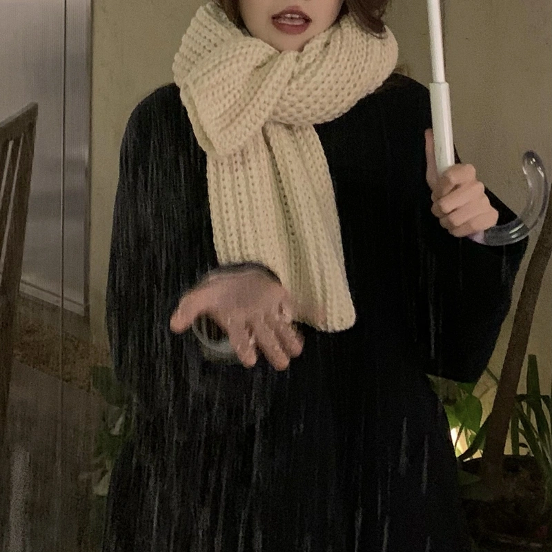 All-match Winter Thickened Warm Solid Color Thick Knit Woolen Scarf Women