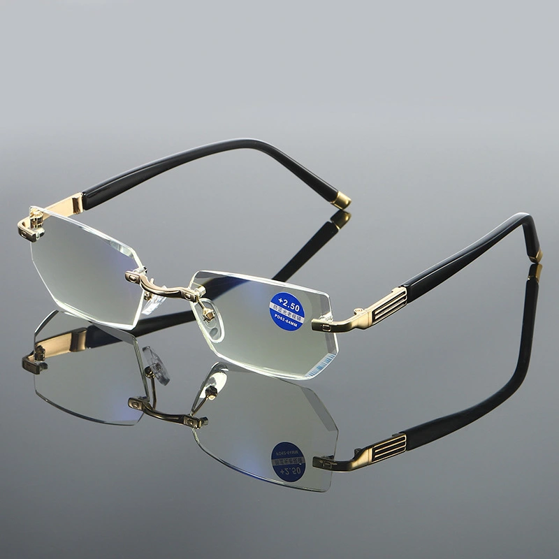 Blue Light Blocking Reading Glasses Rimless Diamond Cut