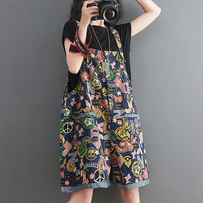 Summer Printed Jean Strap Shorts For Women