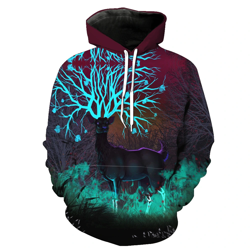 Cartoon 3d Digital Printing Hoodie Deer Pattern Loose Casual Couple Sweater