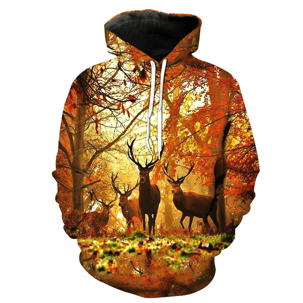 Cartoon 3d Digital Printing Hoodie Deer Pattern Loose Casual Couple Sweater