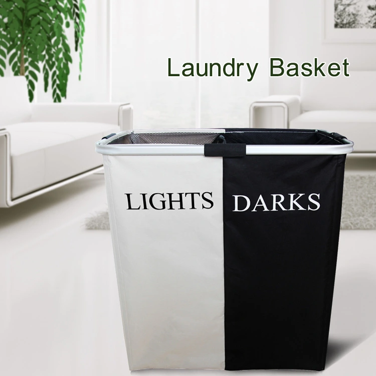 Foldable Laundry Basket Aluminum Tube Double Grid Home Fabric Clothing Storage Two-color Dirty Clothes Basket