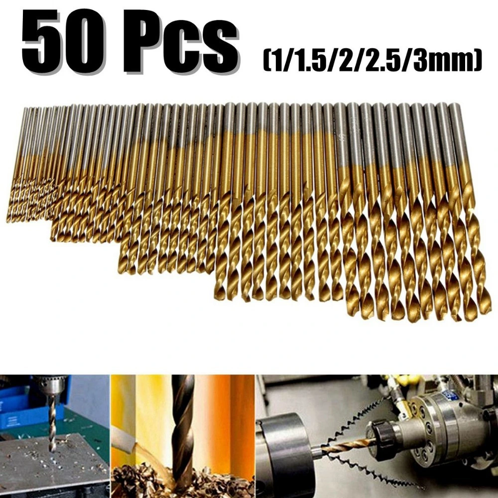 High Speed Steel Titanium Coated Twist Drill Bit 50Pcs