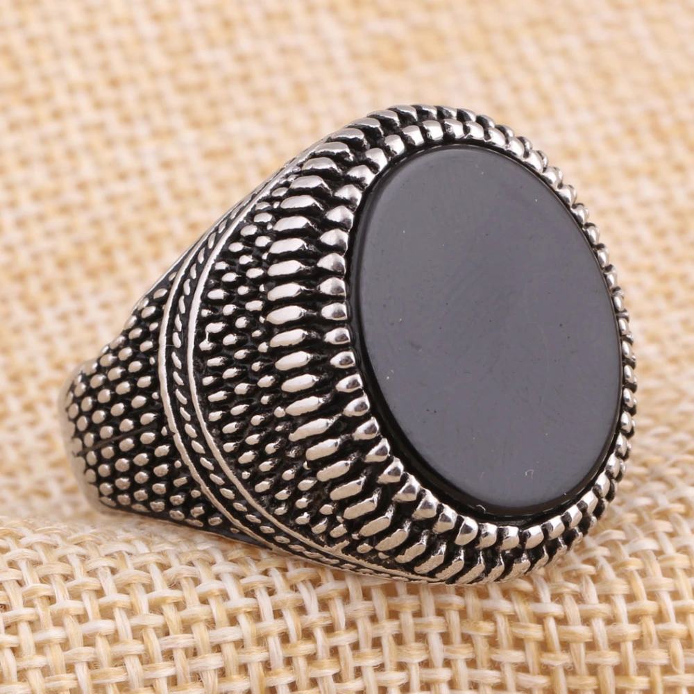 European And American New Black Onyx Retro Ring Men's Fashion Ring