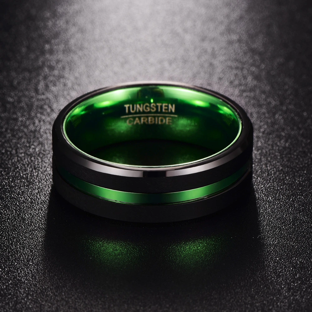 8MM Wide Flat Single Groove Inner Green Tungsten Steel Ring