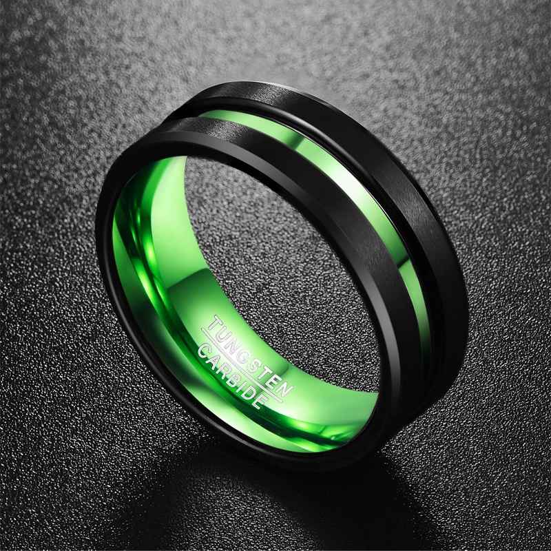 8MM Wide Flat Single Groove Inner Green Tungsten Steel Ring