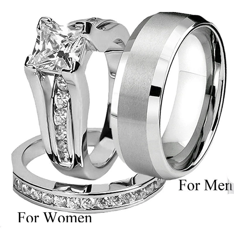 Silver Alloy Diamond Glossy Three Piece Ring