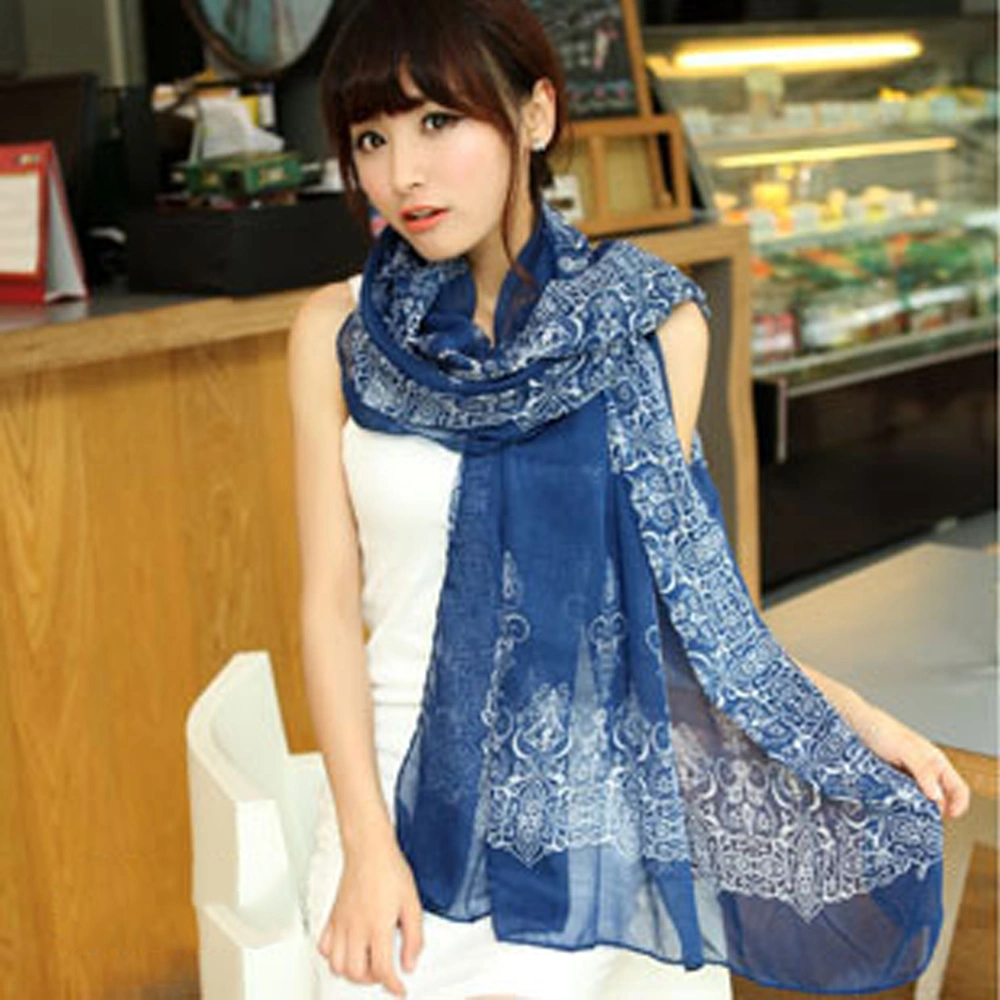 Korean New Voile Retro Style Blue And White Porcelain Scarf Shawl Women's Scarf