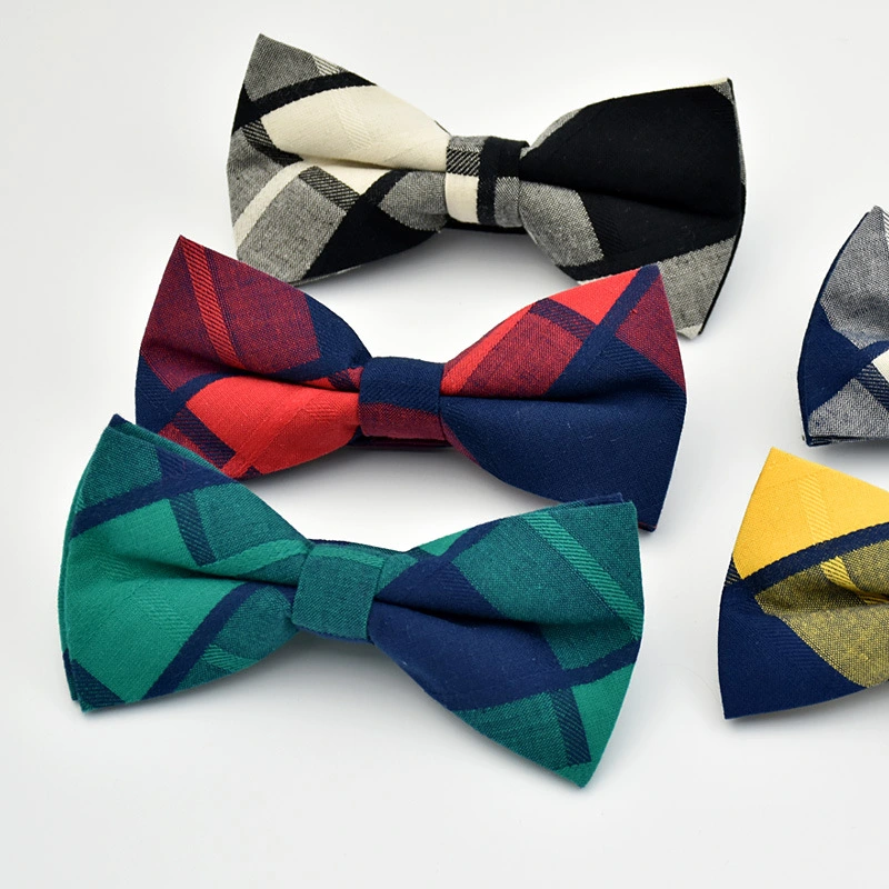 Cotton Bow Tie Men's Wedding Groom Plaid Bow