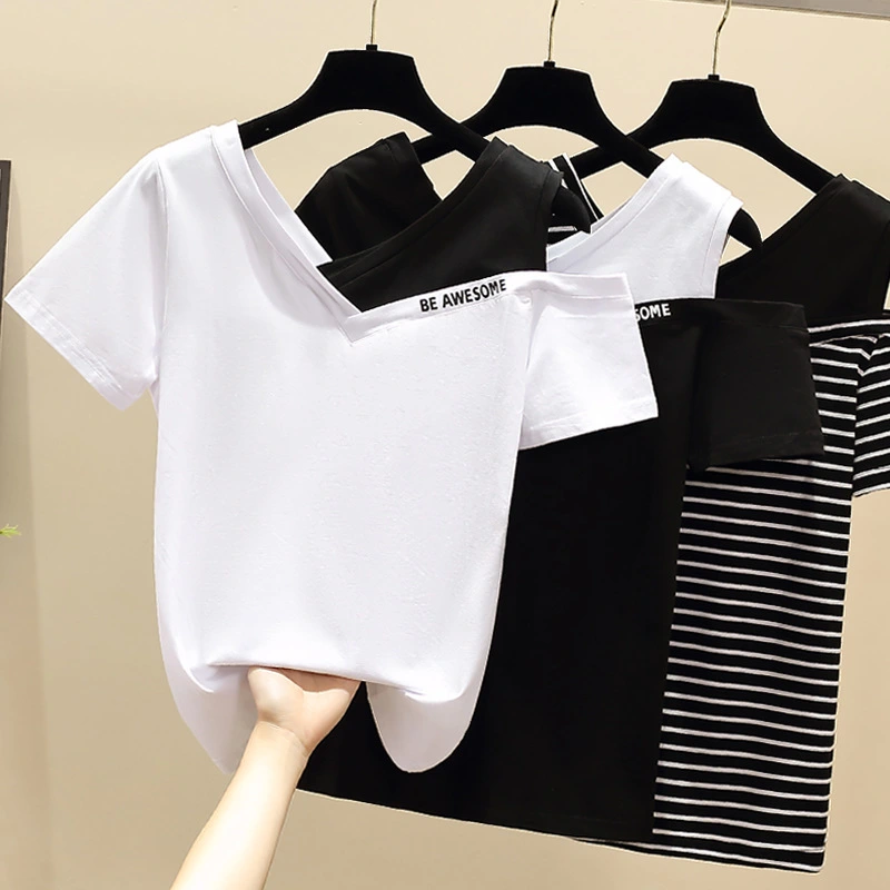 Fashion Simple Black Striped Short Sleeve