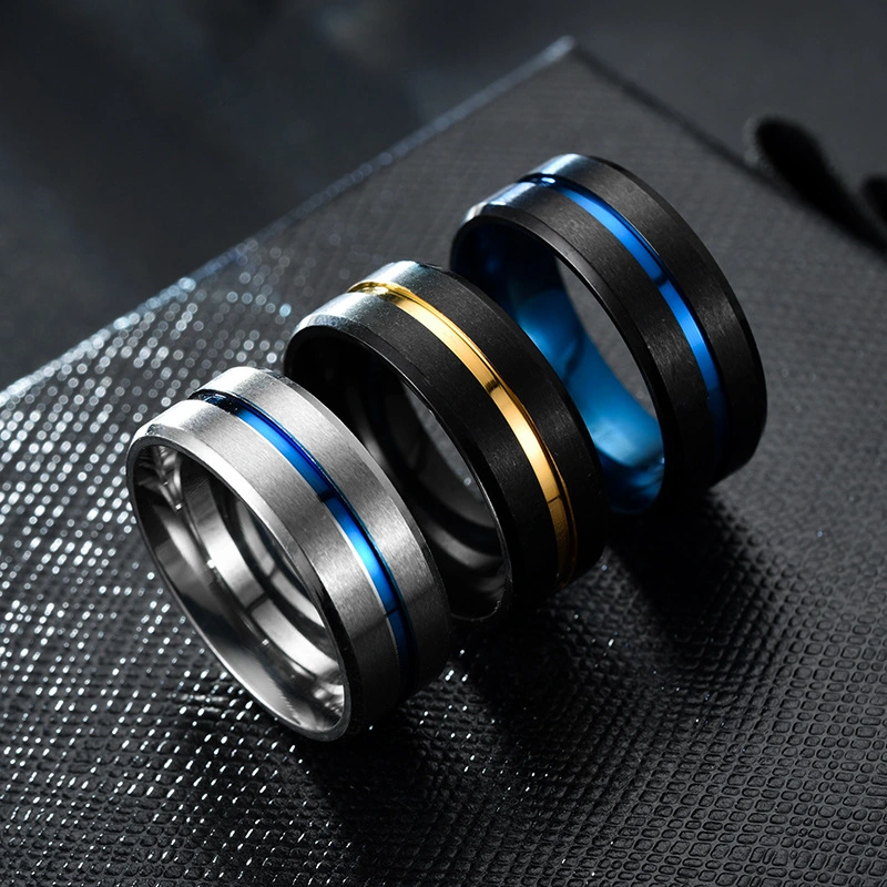 8mm Classic Fashion Two-tone Brushed Stainless Steel Ring For Men