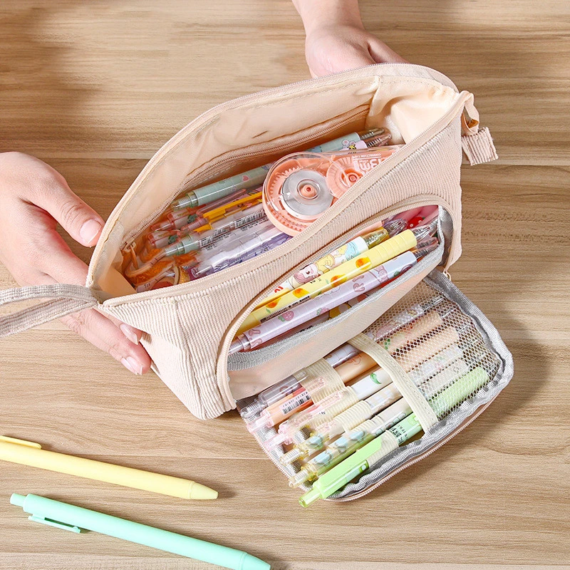 Corduroy Portable Pencil Case Student Stationery Storage Bag