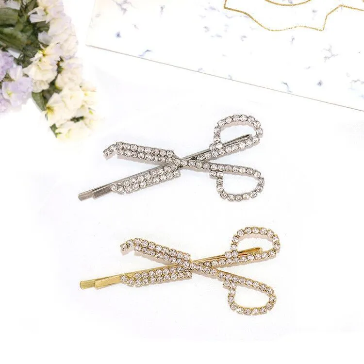 Design Sense Diamond Studded By Hand Scissors Barrettes Trendy Hair Accessories For Women