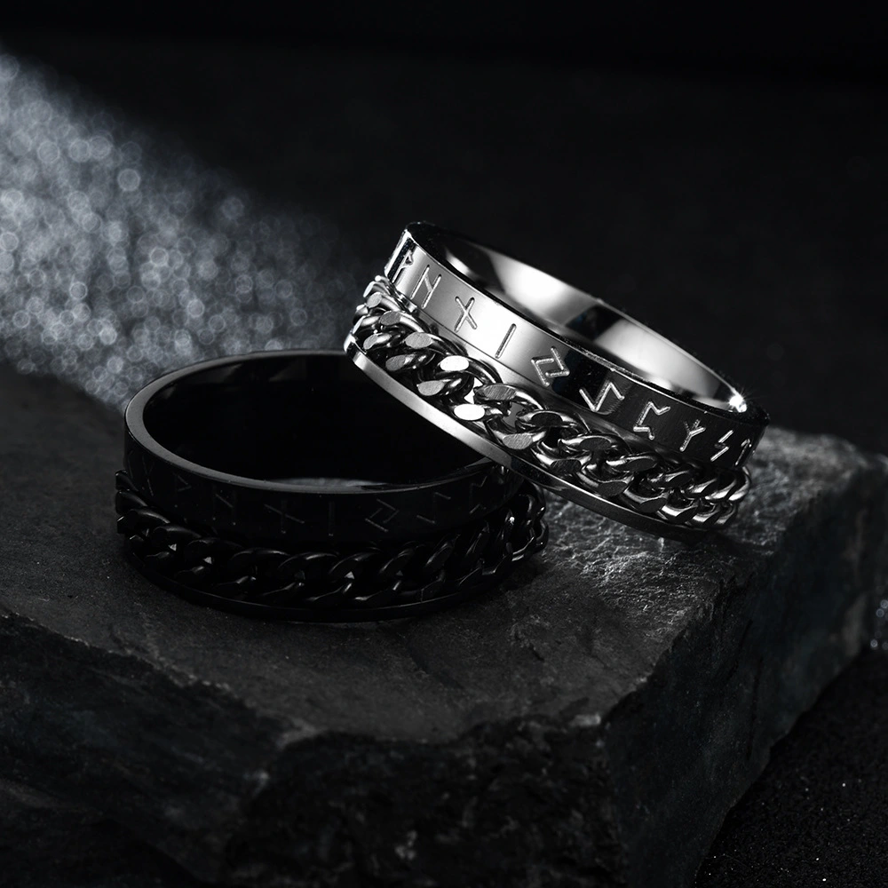 Viking Alphabet Chain Titanium Steel Ring Nordic Style