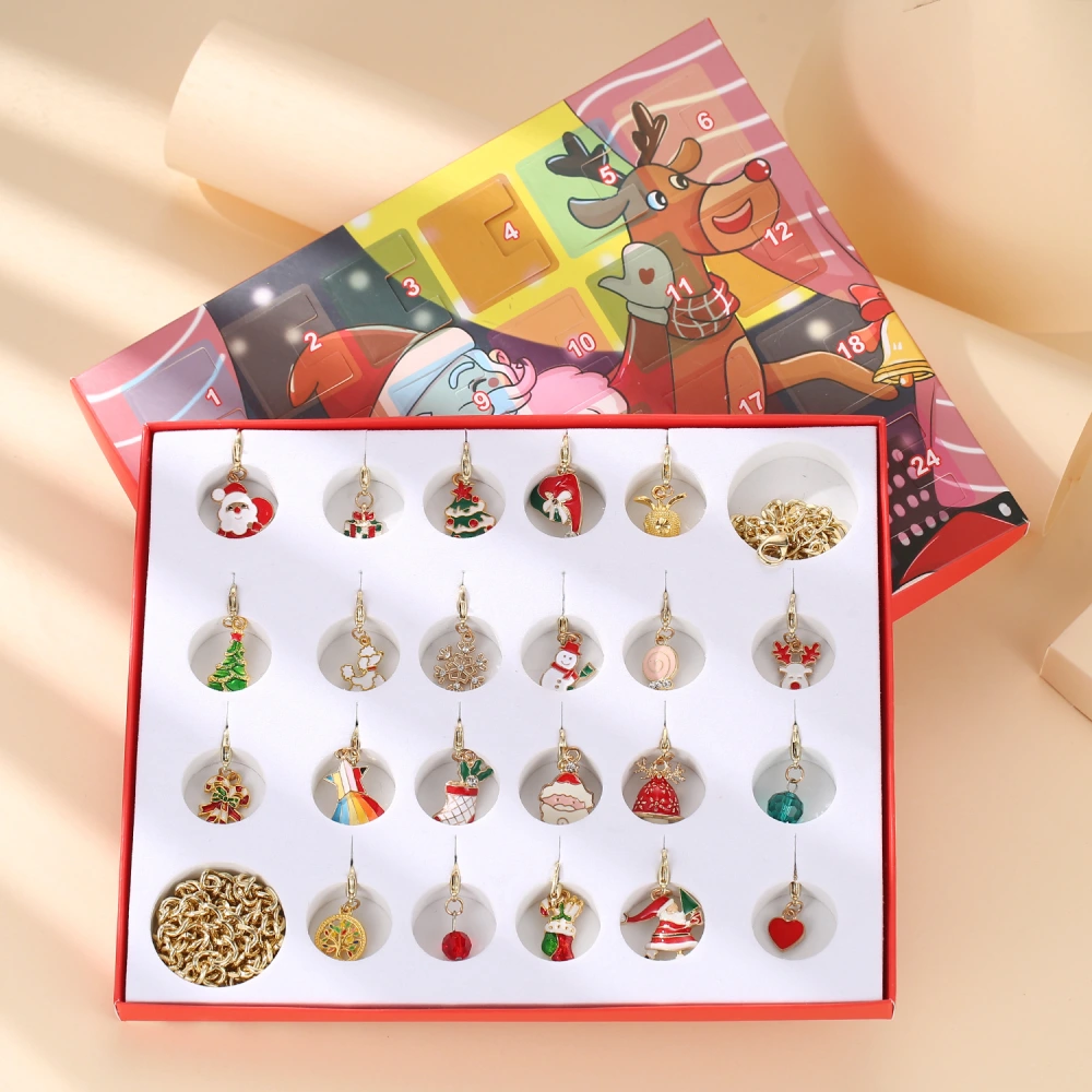 New Christmas Ornaments Children's Gift Box Countdown Calendar Gift Box Advent Golden Bracelet Necklace Blind Box Set