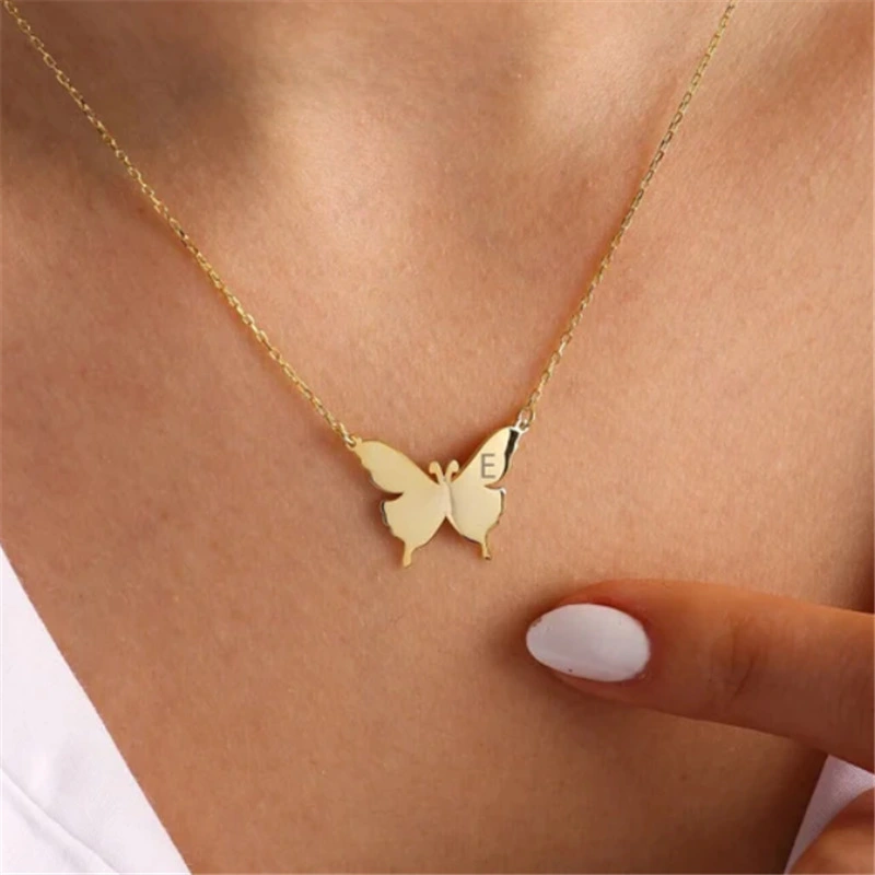 Butterfly Engraved Letter Clavicle Chain