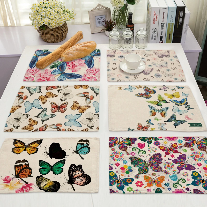 Cartoon Butterfly Cotton Linen Fabric Western Placemat