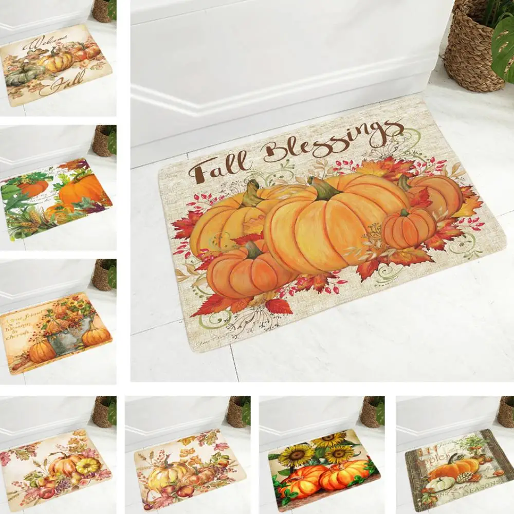 Vintage Pumpkin Hand Painted Anti-Slip Decorative Floor Doormat