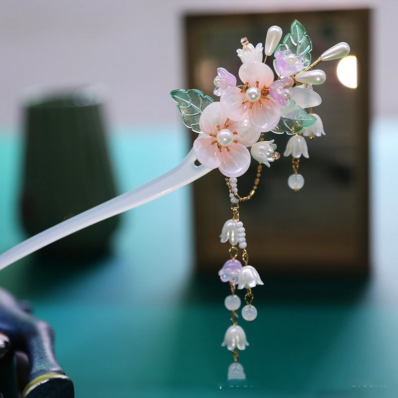 Glass Flower Temperament Hairpin Ancient Style Ball Head Plate