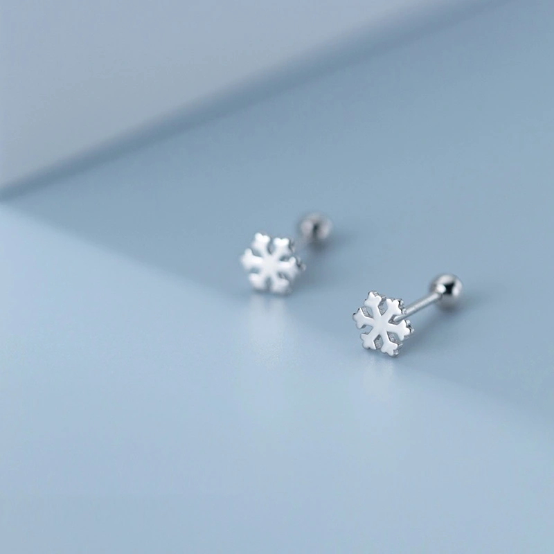 925 Sterling Silver Snowflakes Beads Screw Stud Earrings