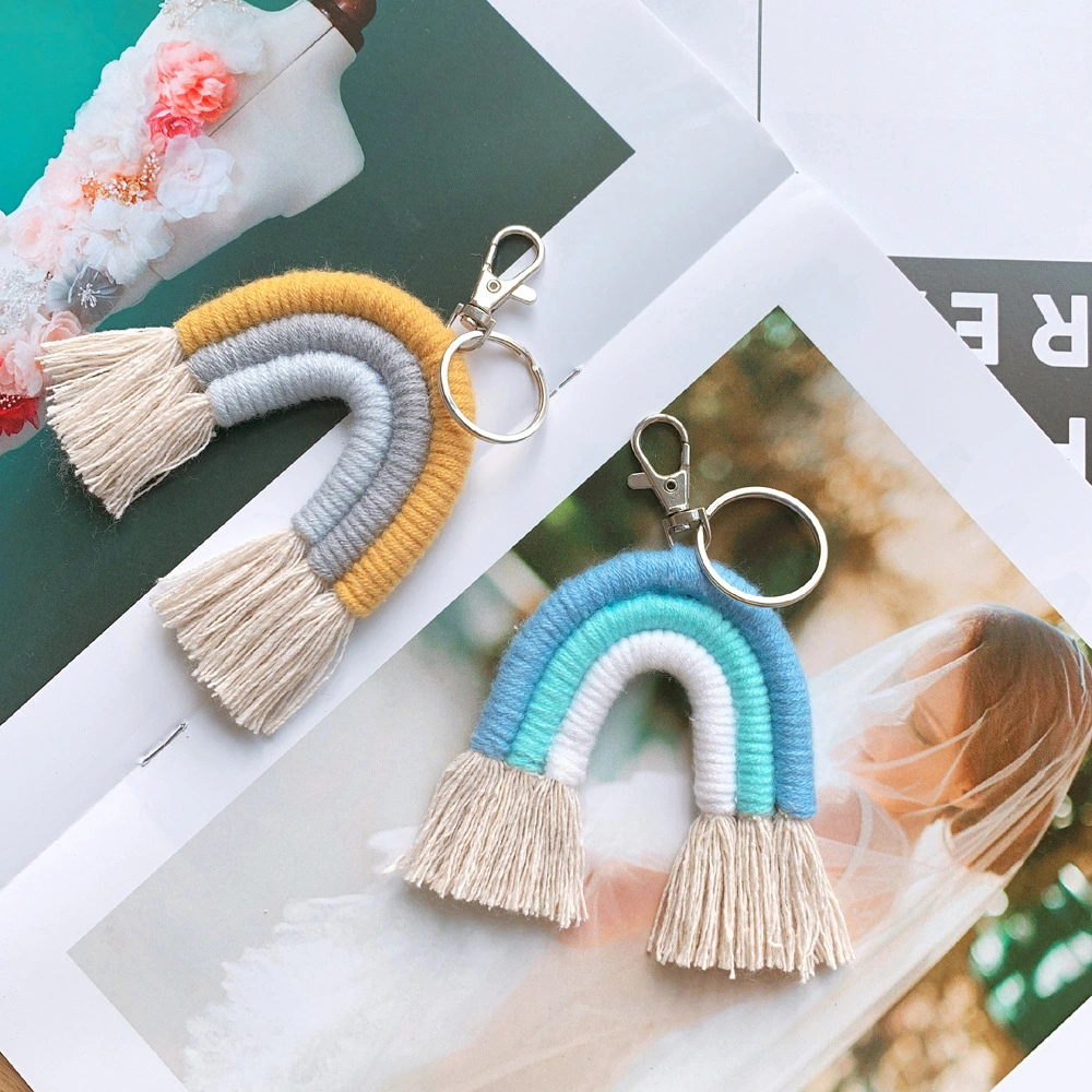 Home Braided Rainbow Tassel Keychain Charm