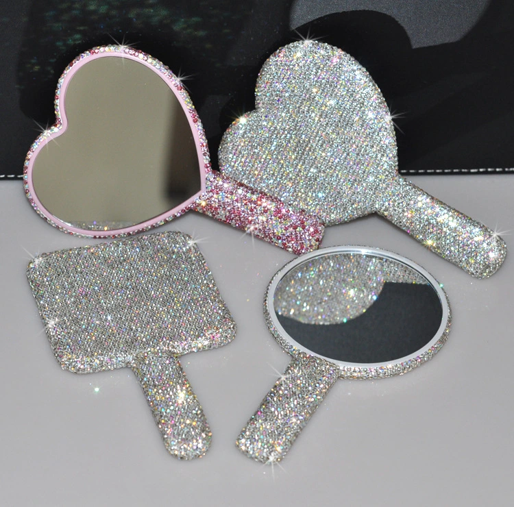 Creative Diamond Portable Handle Love Square Makeup Mirror