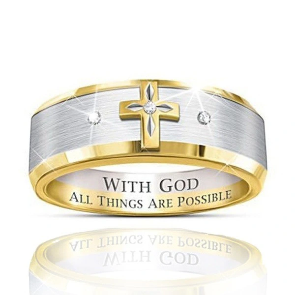 European And American Two-color Monogram Cross Diamond Ring