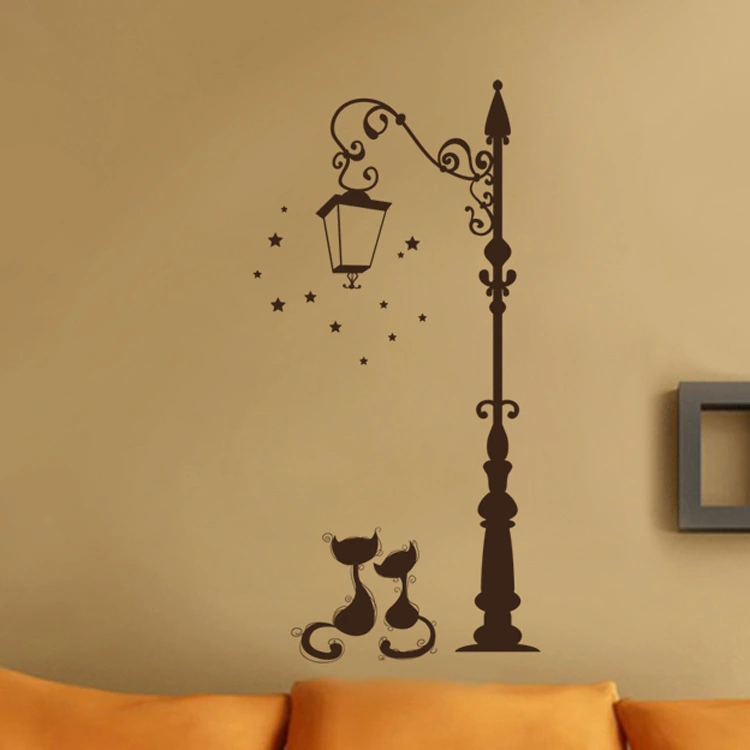 Removable Transparent Living Room Bedroom Decoration Wall Stickers For Cats Under Street Lights