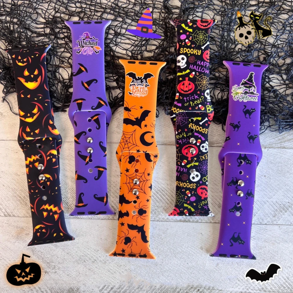 Halloween Pumpkin Bat Print Watch Band