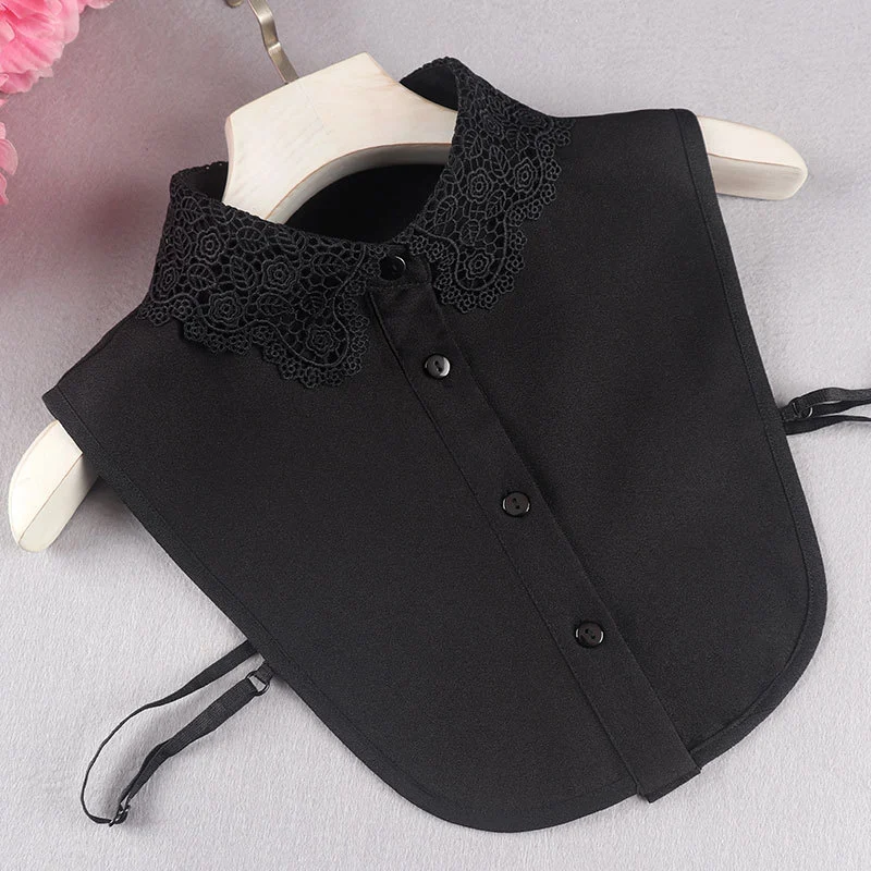 Cutout Lace Shirt With Embroidered Chiffon Collar