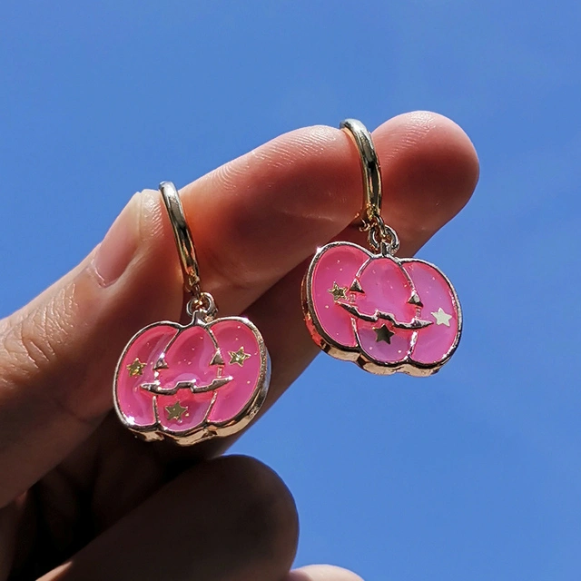 Cute Pumpkin Big Statement Hoop Earrings Girl Trendy Gold