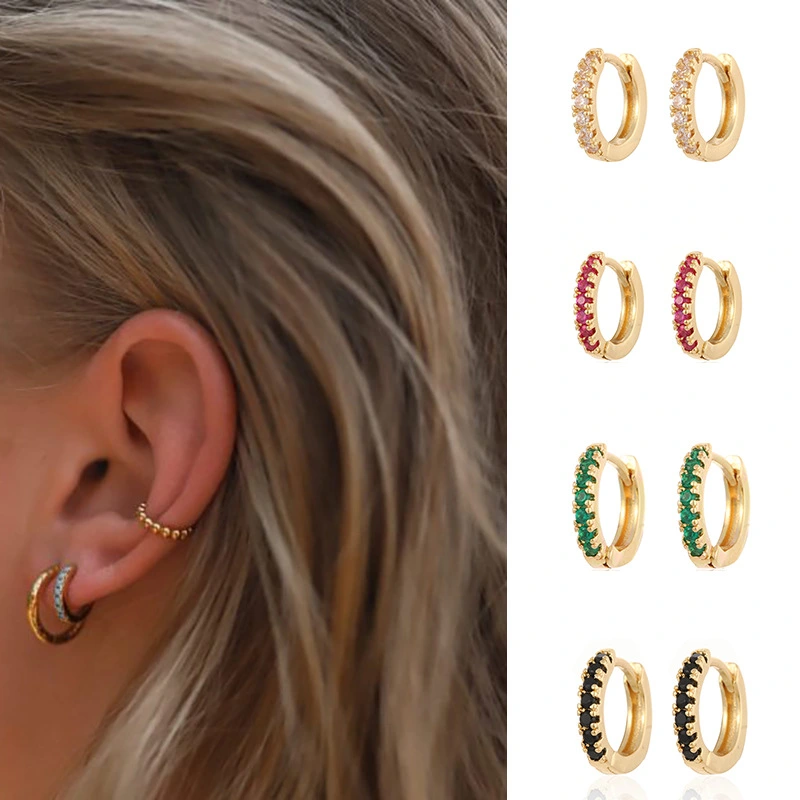 European And American Ins Round Micro-set Color Zircon Ear Buckle