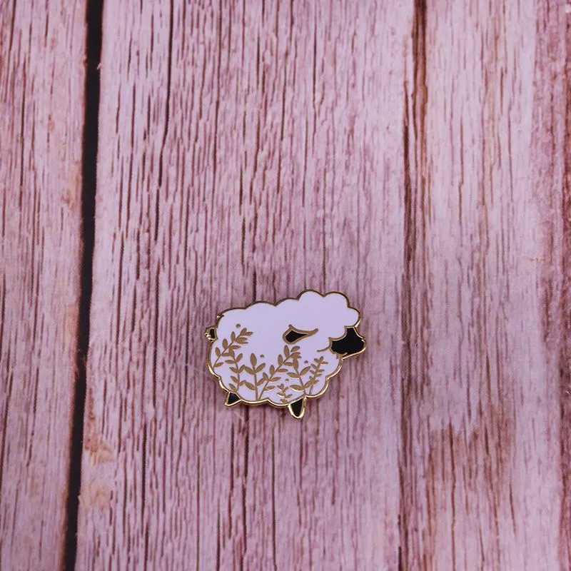 Cute Sheep Brooch Floral Art Badge