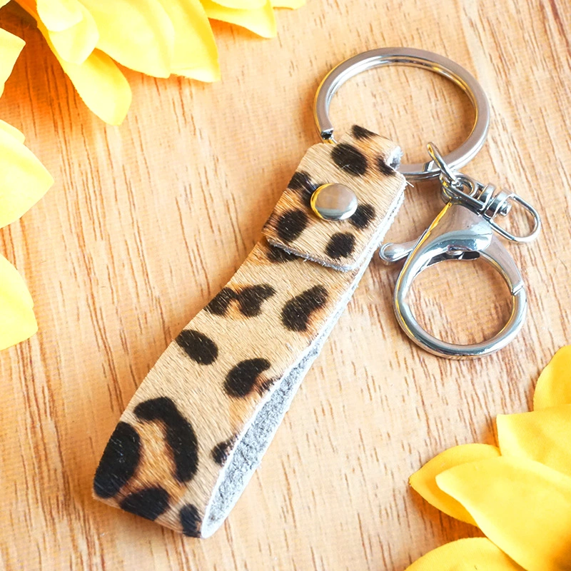 Leopard Zebra Print Cows Pattern Camouflage Leather Horse Hair European And American Key Ring Personality Handmade Key Chain Handbag Pendant