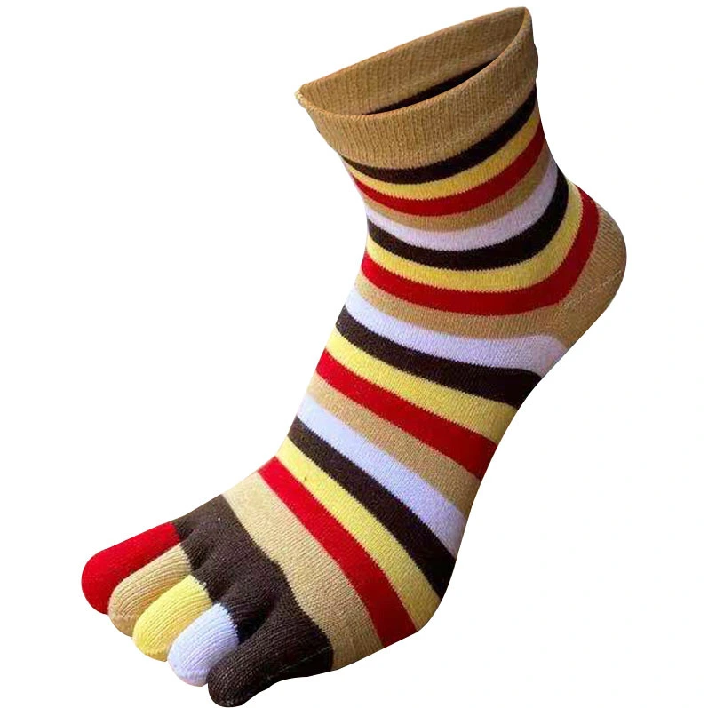 Women's Autumn And Winter Mid-calf Rainbow Bar Full Combed Cotton Toe Socks Toe Socks